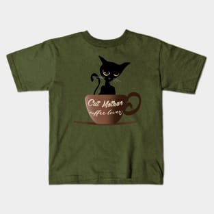 Black cat mother coffee lover Kids T-Shirt